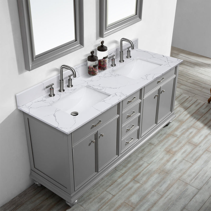 PROOX 61" Double Bathroom Vanity Top In White With Engineered Composite Stone Countertop | Wayfair